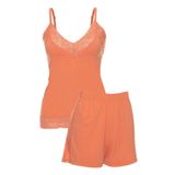 Pijama Feminino Curto Doll Lovely Lace Microfibra She Laranja Claro Gg