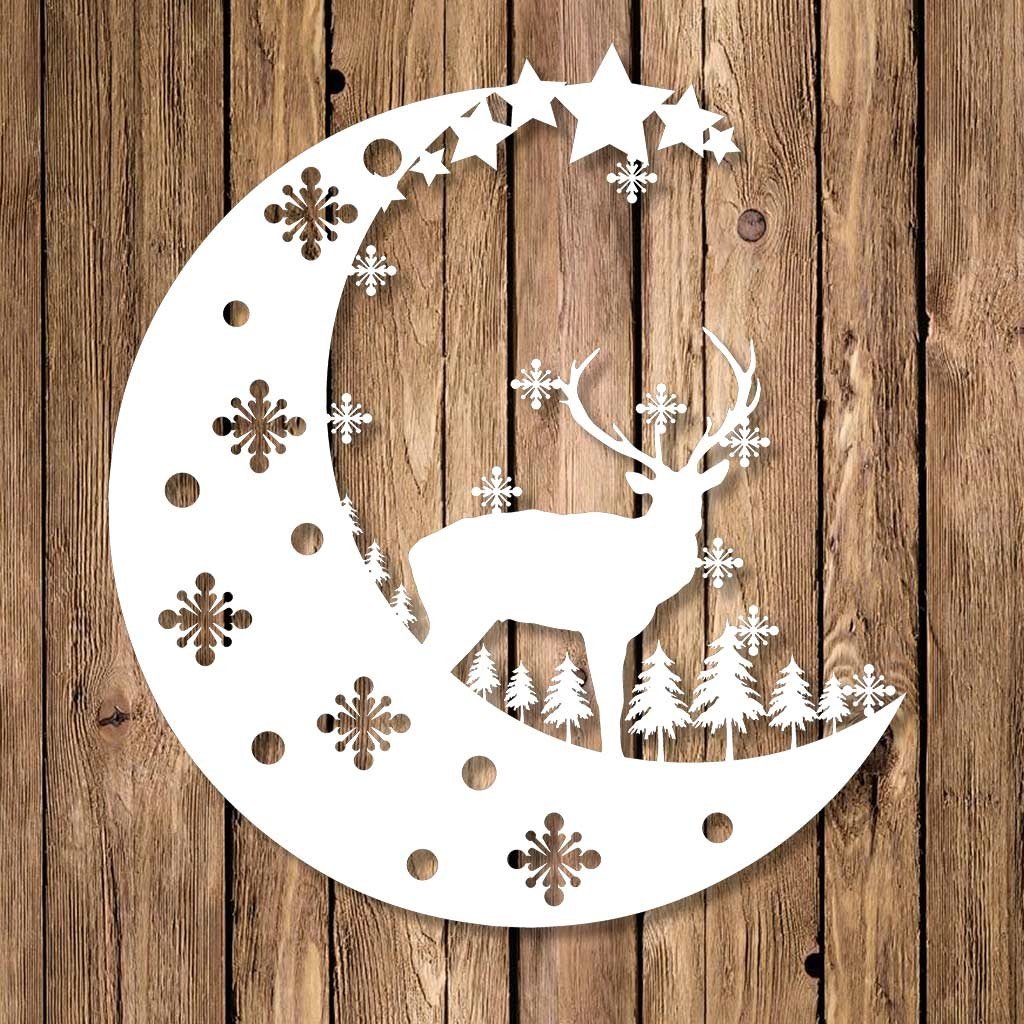 Aplique De Natal Vazado Em Mdf Rena Meia Lua