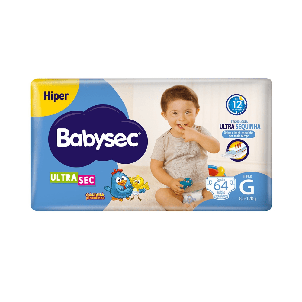 Fralda Babysec Ultrasec Hiper G Com 64 Unidades - 8,5 A 12kg Babysec