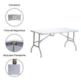 Mesa Dobrável Portátil de Plástico que Vira Maleta para Camping 180x60cm Branco