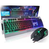 Kit Teclado Semi Mecânico Mouse Gamer Usb Abnt2 Iluminado Led Rgb Metal Exbom Bk-g3000 Prata