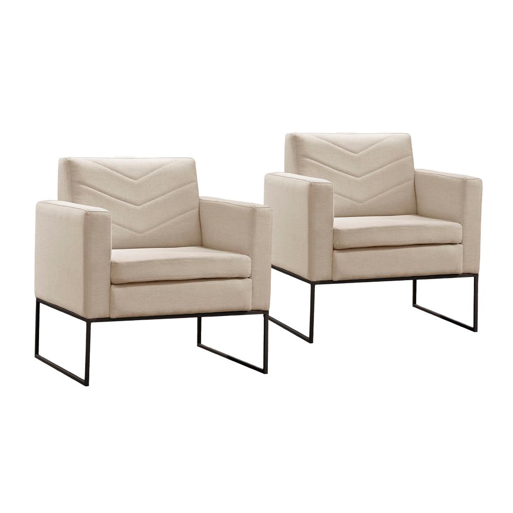 Conjunto - 2 Poltronas Apolo Preta Linho Bege Claro