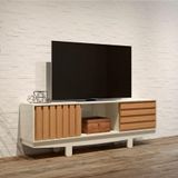 Rack Para Tv Até 50 Polegadas 180cm 2 Portas De Correr Mdf Sala Off White Freijó Dala Costa