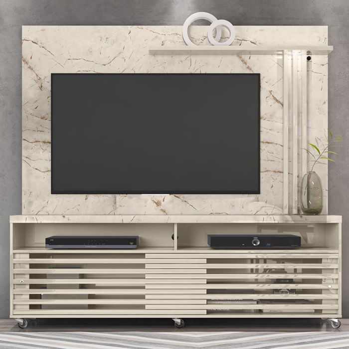 Rack Com Painel Para Tv 65 Polegadas 7091 Calacata Off White Madetec