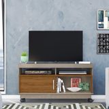 Rack Bancada Home Artur Para Tv Até 50&quot; 1 Porta 2 Nichos Sala De Estar Fendi E Marrom Madeira