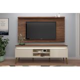 Conjunto Rack Com Led Artely Lumina E Painel Para Tv Slim Cor Off White Com Pinho
