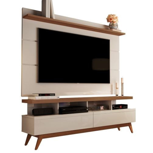 Rack Com Painel 1.60 Tv Até 65 Retrô Pés De Madeira Gavetas Nichos Prateleira Vivare Wood