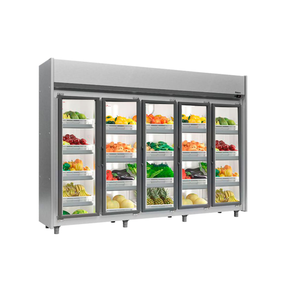 Refrigerador Vertical Auto Serviço Hortifruti 1960 Litros Tipo Inox Com Led  Fros Free  Geas- 5 Portas Ti  Gelopar 220v Gelopar