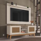 Conjunto Sala Rack Painel Safira Com Pés Madeira Maciça Off White/noce