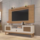 Conjunto Sala Rack Painel Esmeralda Com Pés Madeira Maciça Noce/off White
