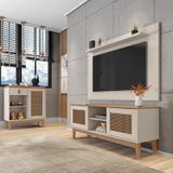 Conjunto Sala Rack E Painel Safira Com Aparador Rubi Off White/noce