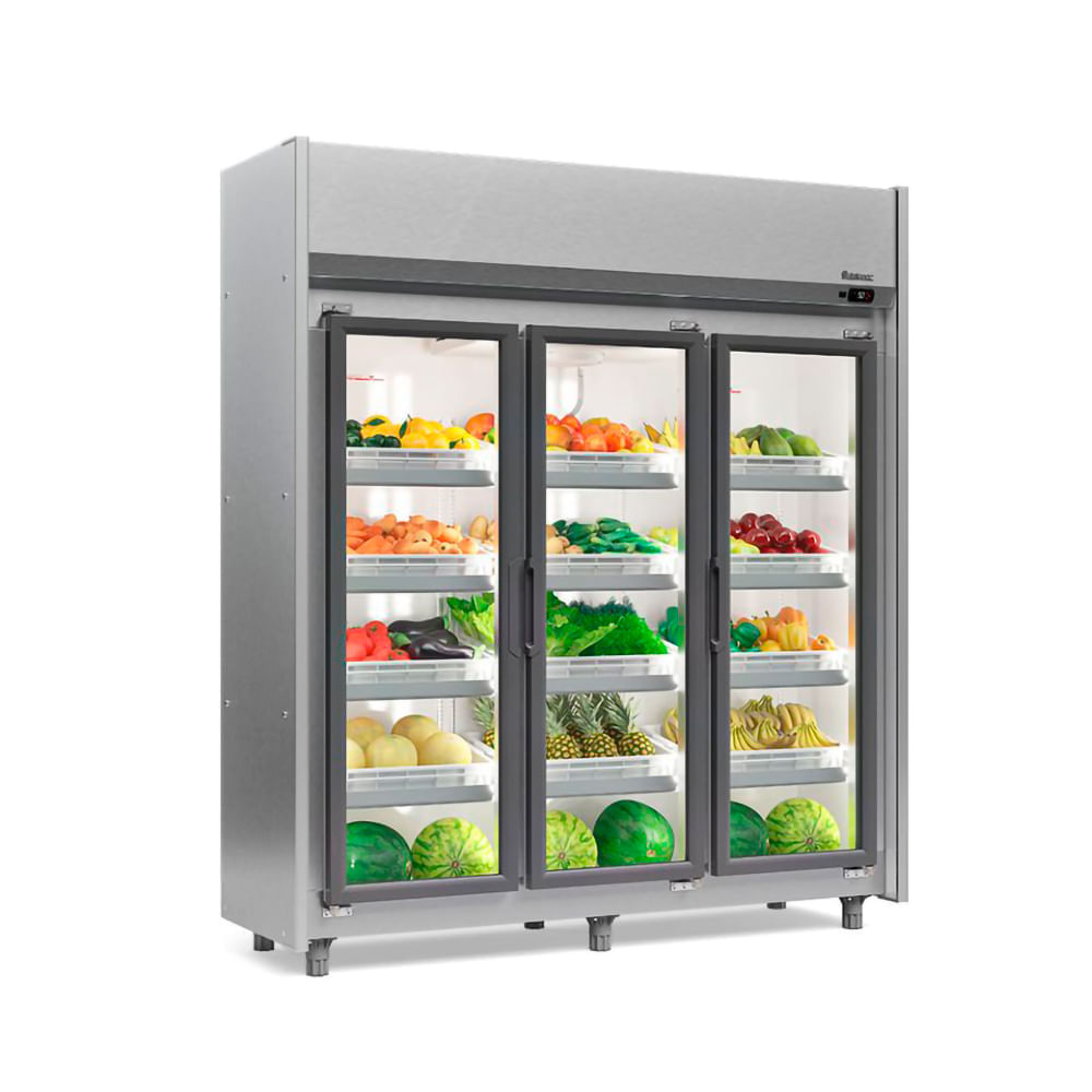 Refrigerador Vertical Auto Serviço Hortifruti 1200 Litros Tipo Inox Com Led  Fros Free  Geas- 3 Portas  Ti Gelopar 220v Gelopar