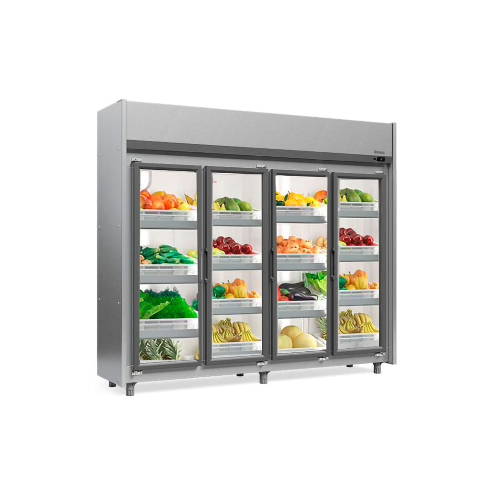 Refrigerador Vertical Auto Serviço Hortifruti 1580 Litros Tipo Inox Com Led  Fros Free  Geas- 4 Portas Ti Gelopar 220v Gelopar