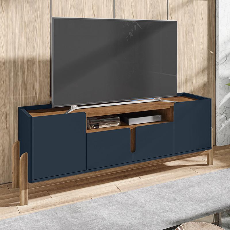 Rack Sala Lizz Para Tv Até 60 Polegadas Com 4 Portas Azul Cobalto/cedro