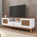 Rack Sala Esmeralda Para Tv Até 60 Polegadas Pés Em Madeira Branco/noce