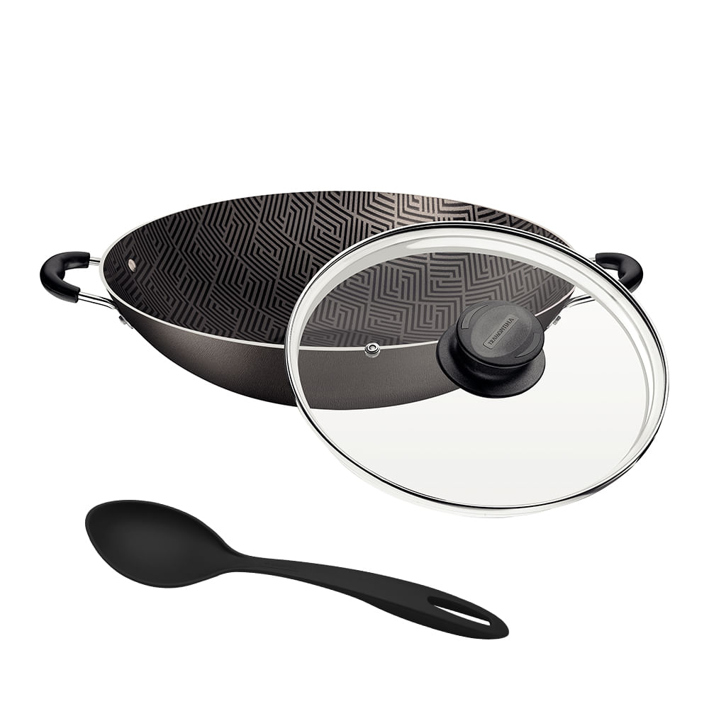 Panela Wok Tramontina Paris Antiaderente Starflon Max Tampa De Vidro 32cm 4,4 L + Colher