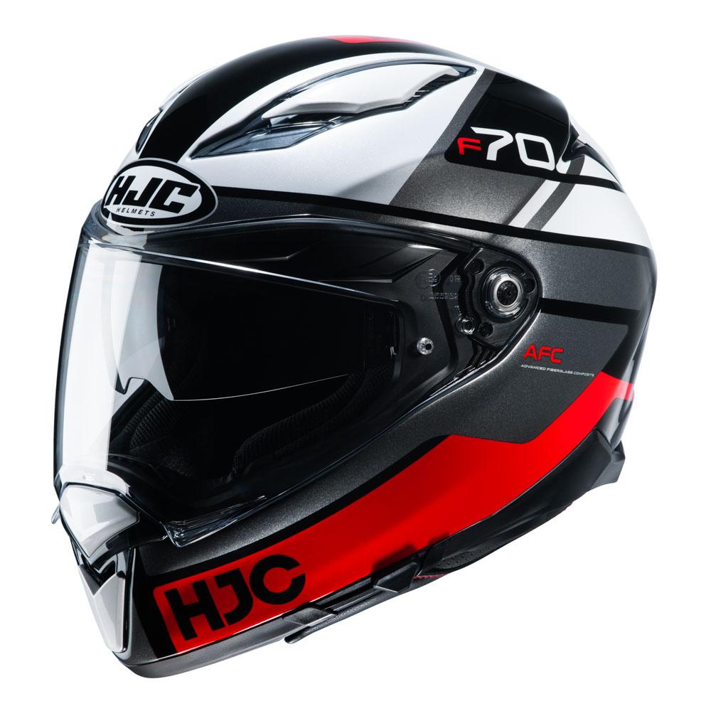 Capacete Hjc Moto F70 Tino Fibra Smart Óculos Bluetooth - Preto, Branco E Vermelho - 61