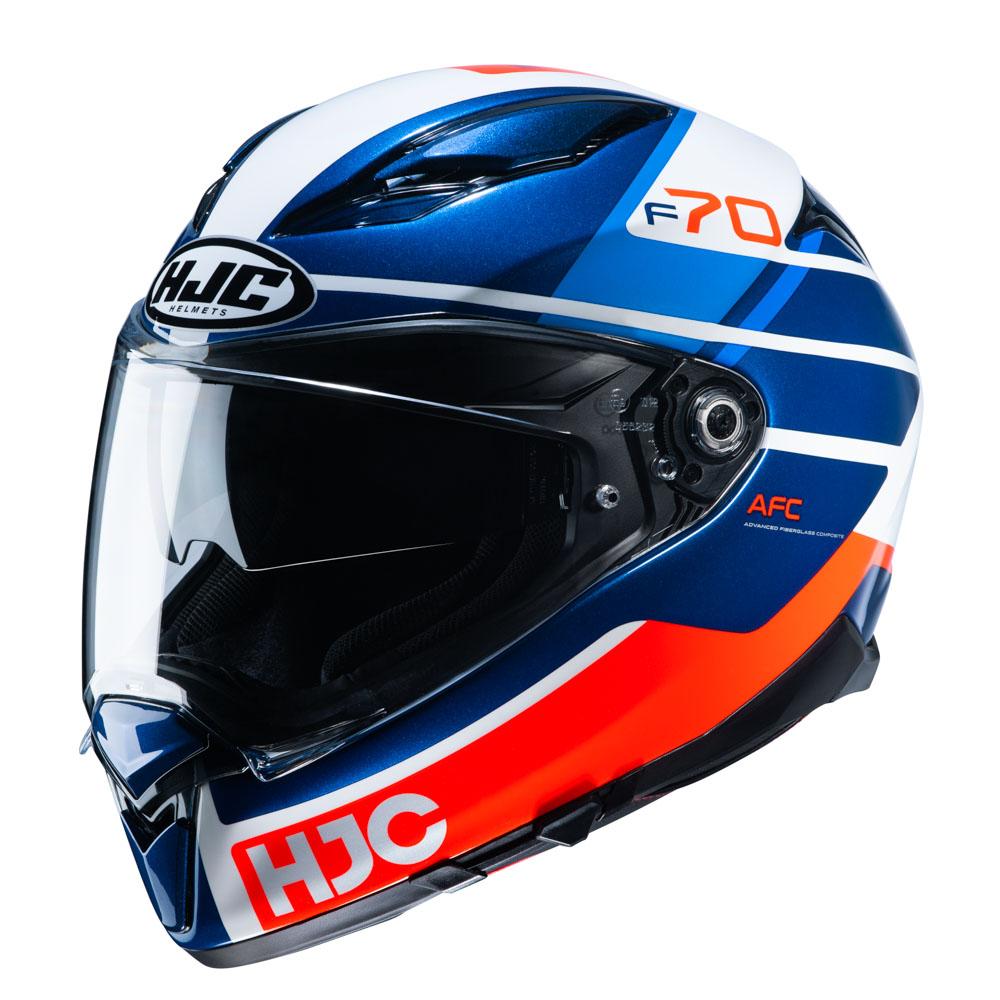 Capacete Hjc Moto F70 Tino Fibra Smart Óculos Bluetooth - Azul, Branco E Laranja - 56