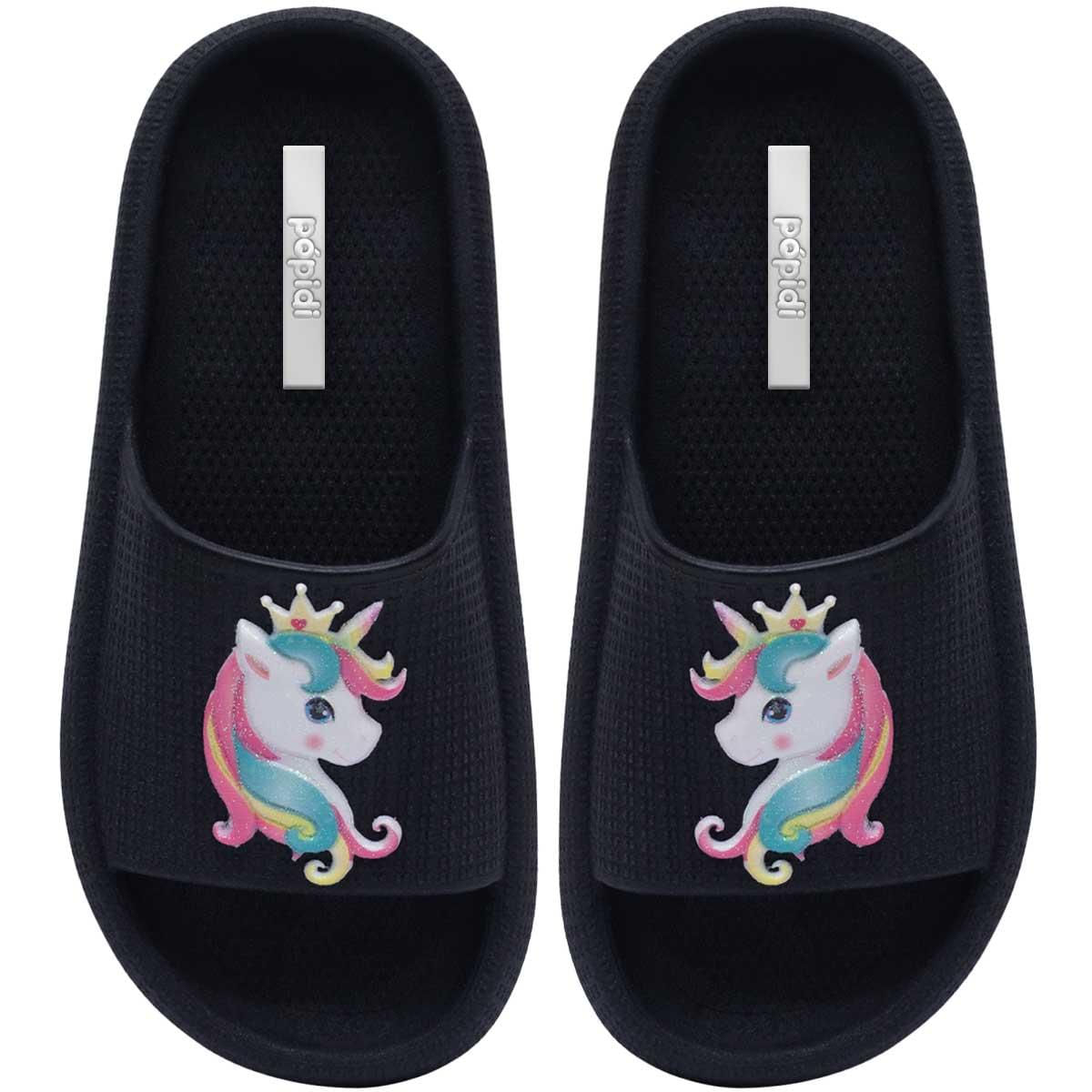 Chinelo Unicórnio Infantil Menina Sandália Moda Nuvem 12.53 Cor:preto,tamanho:27/28