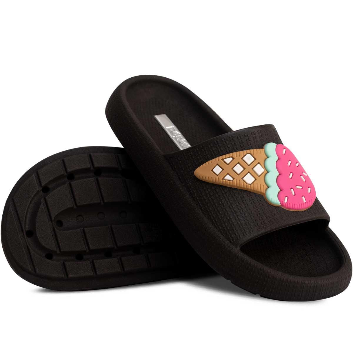 Chinelo Slide Nuvem Feminino Moda Infantil Sandalia 12.54 Cor:preto,tamanho:25/26