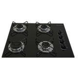 Fogão Cooktop Gás 4 Bocas Preto Ultra Chama Vidro Temperado