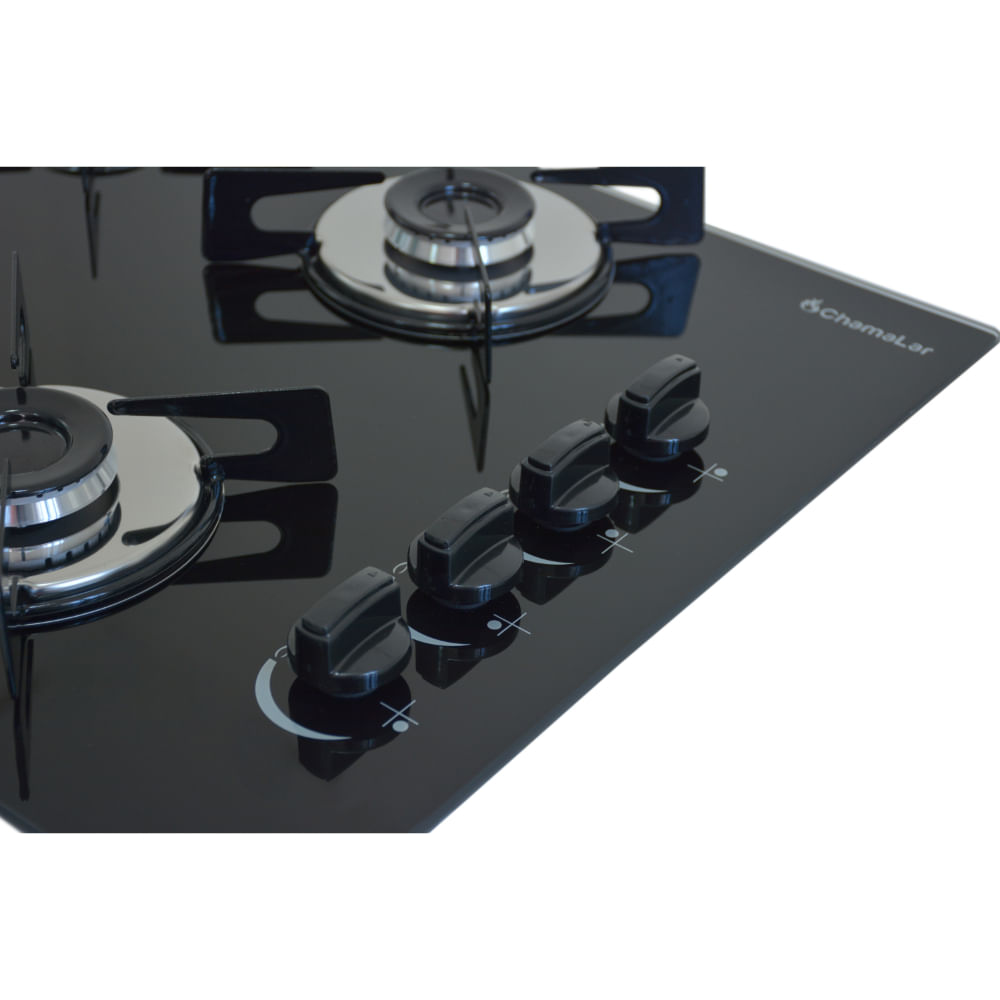 Fogão Cooktop Gás 4 Bocas Preto Ultra Chama Premium C/ Vidro