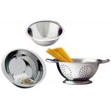 Conjunto Aço Inox 3pçs Escorredor Arroz Macarrão E Bowl