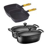 Jogo 2 Frigideira Cook Grill E 2 Caçarola Oval 5 Lts