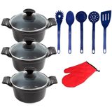 Jogo Panela Preto Liso Cer�mica Talher Azul Javali Aal 26a30