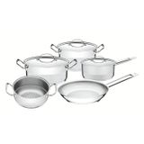 Jogo De Panelas Tramontina Professional Aço Inox Fundo Triplo Tampa Plana Detalhe Satinado 5 Peças Tramontina
