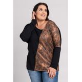 Blusa Feminina Manga Longa Morcego Plus Size Visco Detalhe Animal Print - Serena