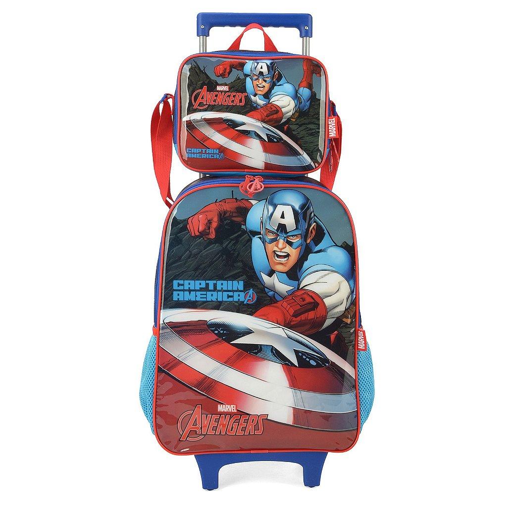 Kit Mochila De Rodinhas Lancheira Luxcel Avengers Vermelho