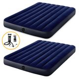 Kit Com 2 Colchões Infláveis Casal + 1 Bomba Manual Intex