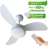 Ventilador de Teto Ventisol Fênix Branco Inverter com Controle Remoto, 2 Lâmpadas LED inclusas - Bivolt