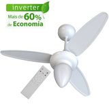 Ventilador De Teto Ventisol Wind Inverter Com Controle Remoto 3 Pás Branco Bivolt