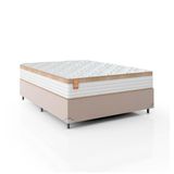 Cama Box Casal Colchão Molas Ensacadas Real 138x188x65cm Branco / Bege - Suporta Até 130kg Por Pessoa