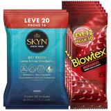 Kit Preservativo Blowtex Morango 60 un. + Lenços Umedecidos Skyn 40 un.