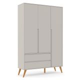 Guarda Roupa Infantil 3 Portas E 2 Gavetas Retrô Clean Cinza/eco Wood - Matic Móveis