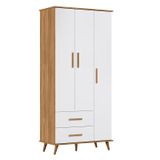 Guarda Roupa Infantil Retrô Lunare 3 Portas E 2 Gavetas Nature/branco Acetinado - Peternella Móveis