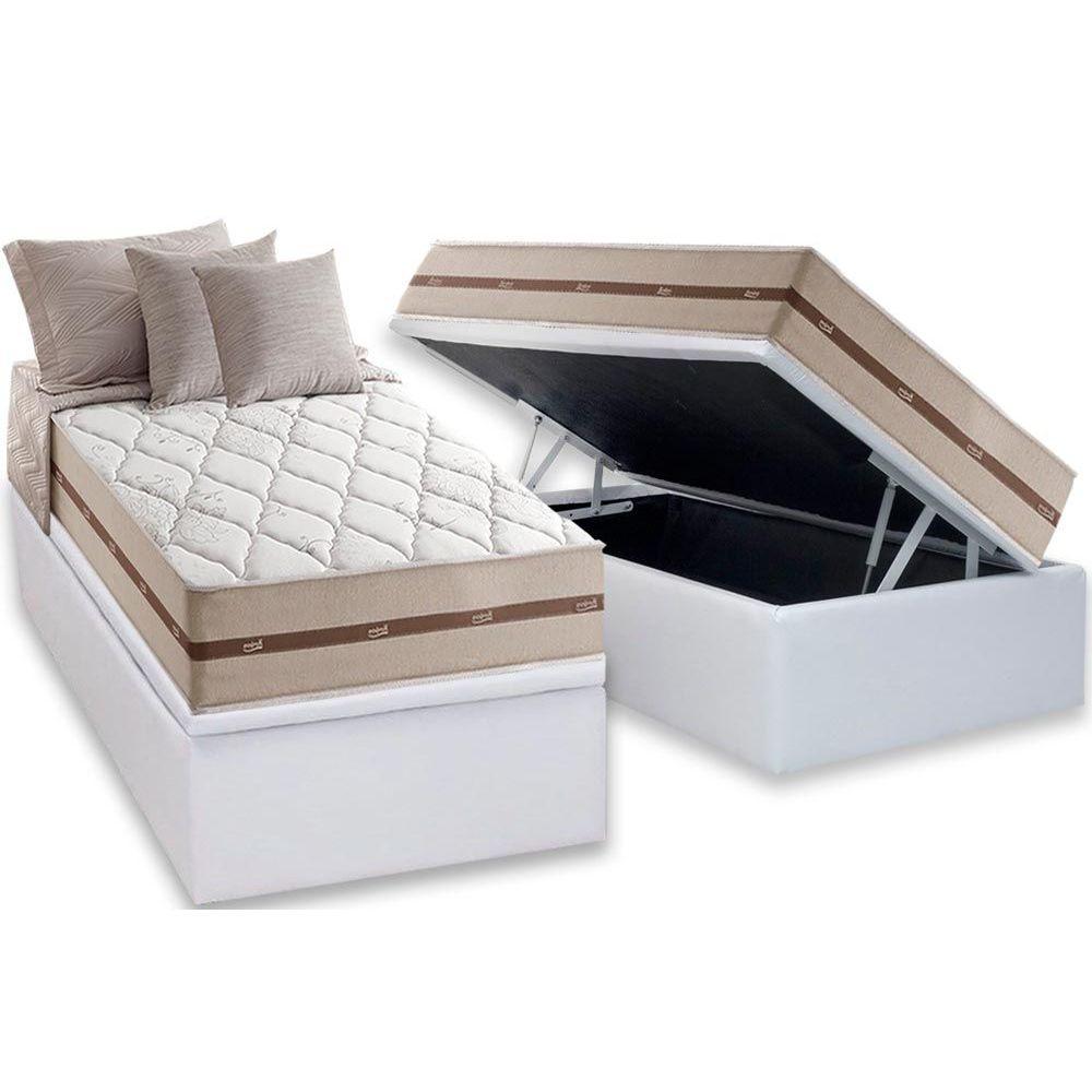 Cama Box Bau Solteiro Colchao Molas Masterpocket Ensacadas Anjos Classic Base Crc Courano White 88x188