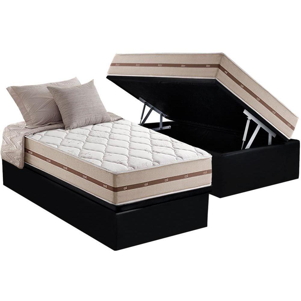 Cama Box Bau Solteiro Colchao Molas Ensacadas Anjos Masterpocket Classic Base Crc Suede Black 88x188