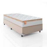 Cama Box Solteiro Colchão Molas Ensacadas Real 88x188x65cm Branco / Bege - Suporta Até 130kg