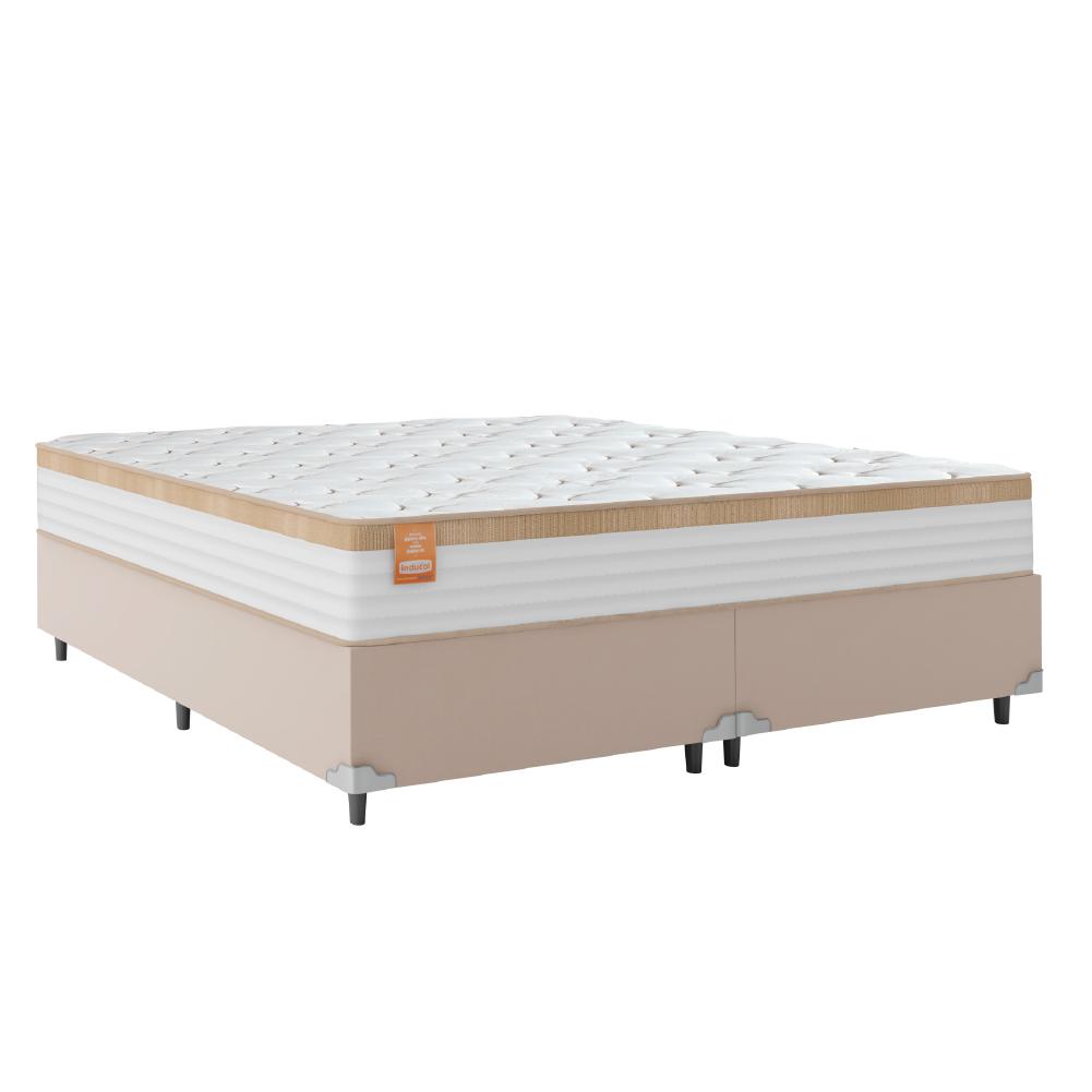 Cama Box Casal King Colchão Molas Ensacadas Real 193x203x65cm Branco / Bege - Suporta Até 130kg Por Pessoa