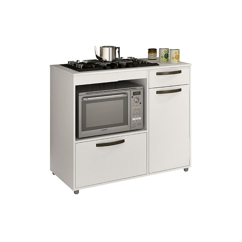 Balcão De Cozinha 2 Portas 1 Gaveta Para Cooktop 4 E 5 Bocas Luna Chf Móveis Branco