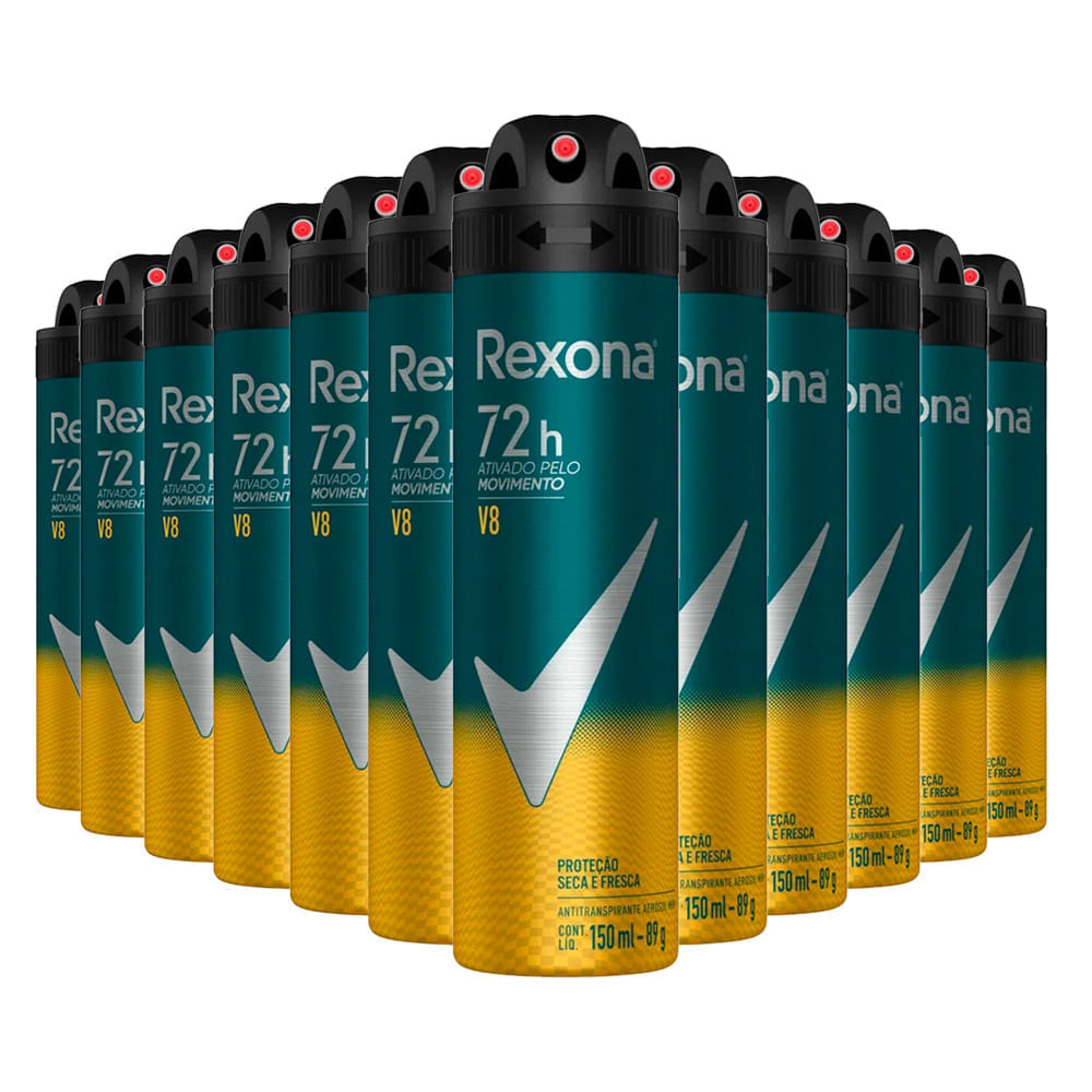 Kit Desodorante Aerosol Rexona V8/amarelo 150ml - 12 Unidades