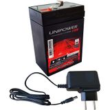 Bateria Unipower 6v 4,5ah + Carregador 6v 900mah Bivolt Plug Pino P4