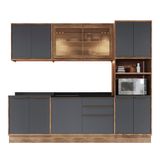 Cozinha Completa 100% Mdf Modular Édez Uno, 6 Peças, Grafite E Louro Freijó