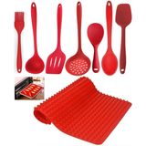 Kit 8 Peças Silicone Espátula Chef Tapete Raspador Churrasco Forno