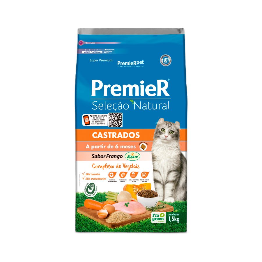 Ração Premier Seleção Natural Gatos Castrados Frango 7,5kg