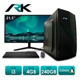 Computador Pc Intel Core I3 3240 4gb 240gb Linux + Teclado E Mouse + Monitor De 21,5&quot; - Ark